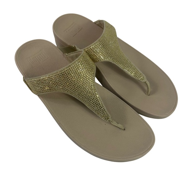 FitFlop Lulu Crystal Embellished Gold Metallic Thong Sandals Orthotic US 10 - Picture 10 of 10
